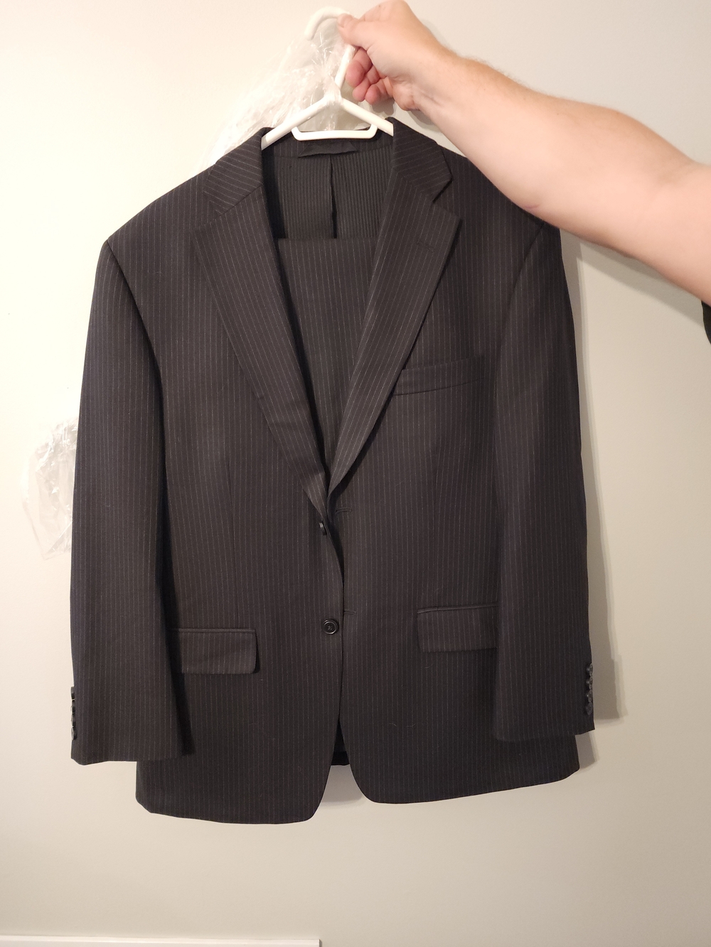 Mens Haggar Pinstripe Suit Blazer And Pants Set - Charcoal Gray